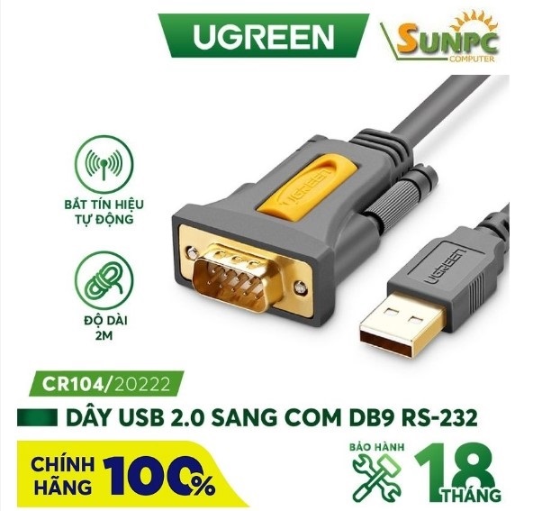 Cáp USB to Com dài 2m chính hãng Ugreen 20222 Cao cấp